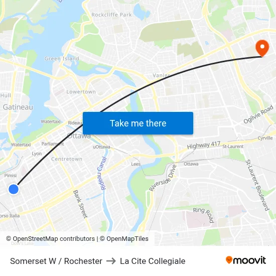 Somerset W / Rochester to La Cite Collegiale map