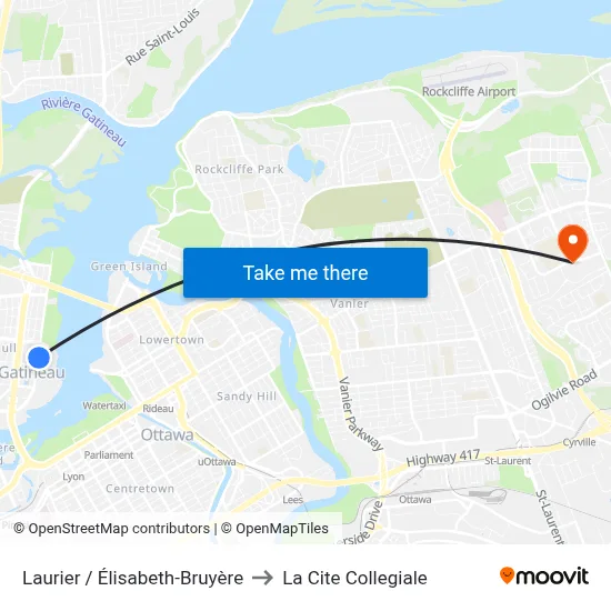 Laurier / Élisabeth-Bruyère to La Cite Collegiale map