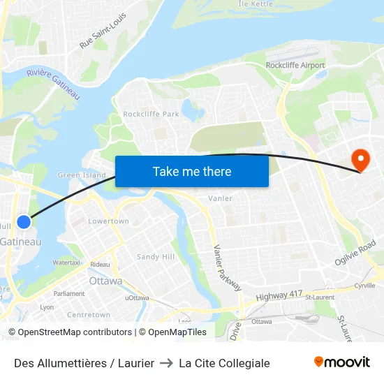 Des Allumettières / Laurier to La Cite Collegiale map