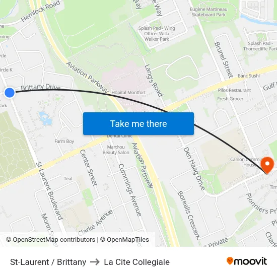 St-Laurent / Brittany to La Cite Collegiale map