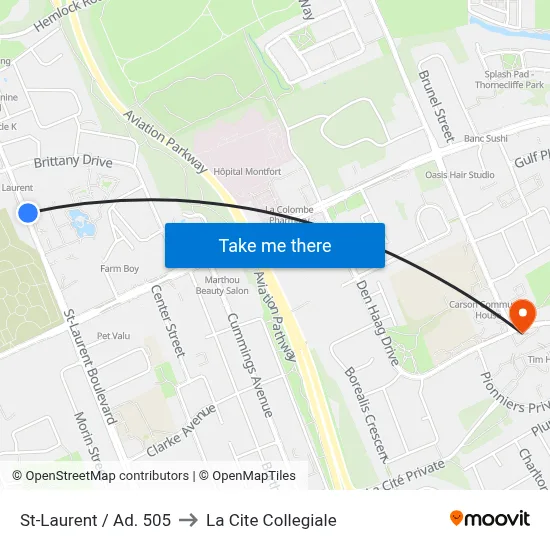 St-Laurent / Ad. 505 to La Cite Collegiale map
