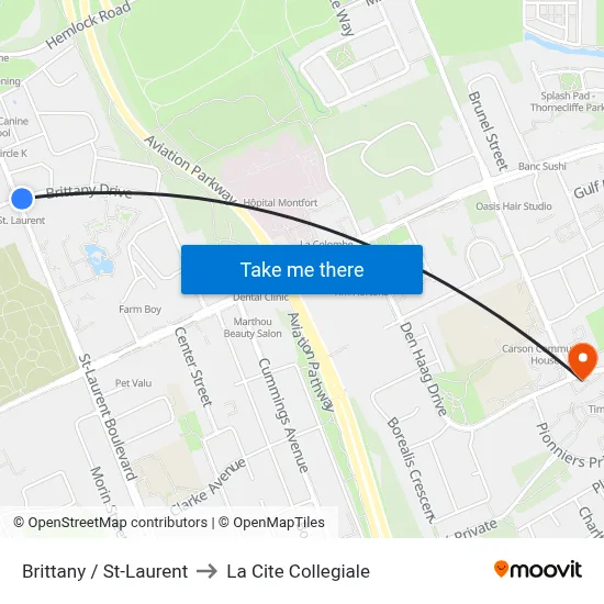 Brittany / St-Laurent to La Cite Collegiale map