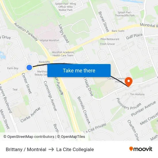 Brittany / Montréal to La Cite Collegiale map