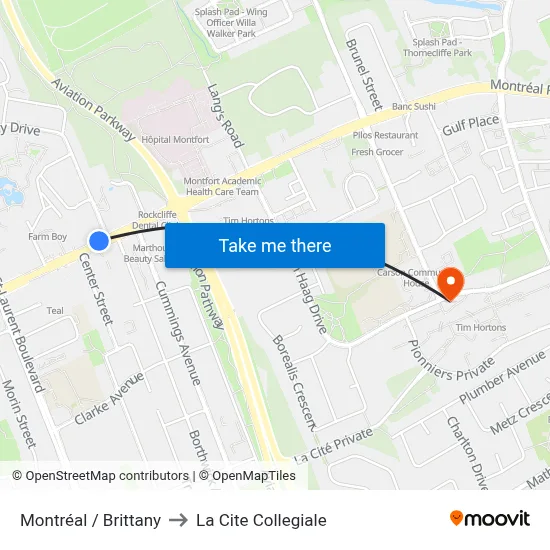 Montréal / Brittany to La Cite Collegiale map