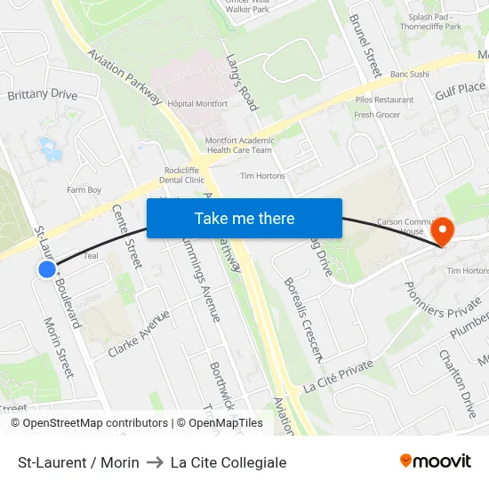 St-Laurent / Morin to La Cite Collegiale map
