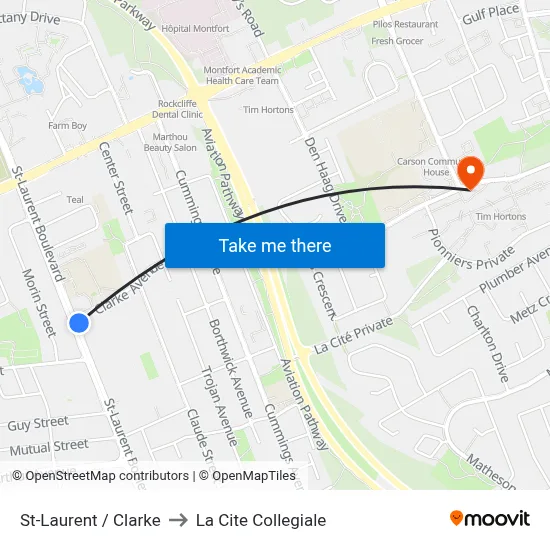 St-Laurent / Clarke to La Cite Collegiale map
