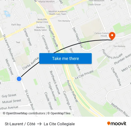 St-Laurent / Côté to La Cite Collegiale map