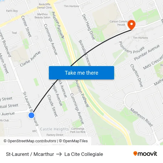 St-Laurent / Mcarthur to La Cite Collegiale map