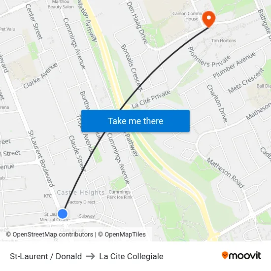 St-Laurent / Donald to La Cite Collegiale map