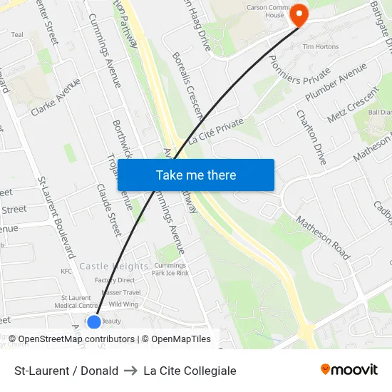 St-Laurent / Donald to La Cite Collegiale map
