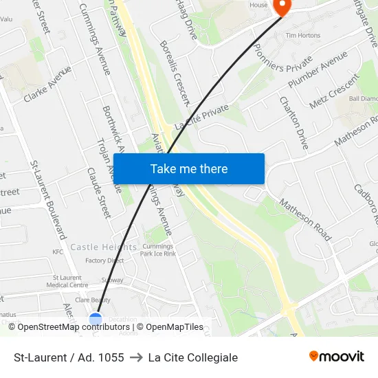 St-Laurent / Ad. 1055 to La Cite Collegiale map