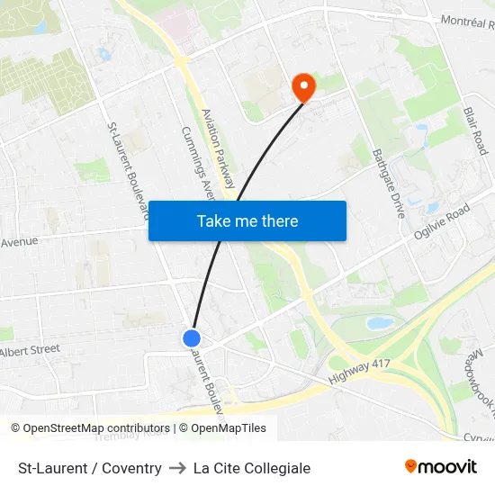 St-Laurent / Coventry to La Cite Collegiale map