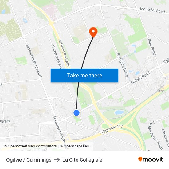 Ogilvie / Cummings to La Cite Collegiale map