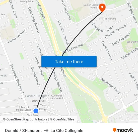 Donald / St-Laurent to La Cite Collegiale map