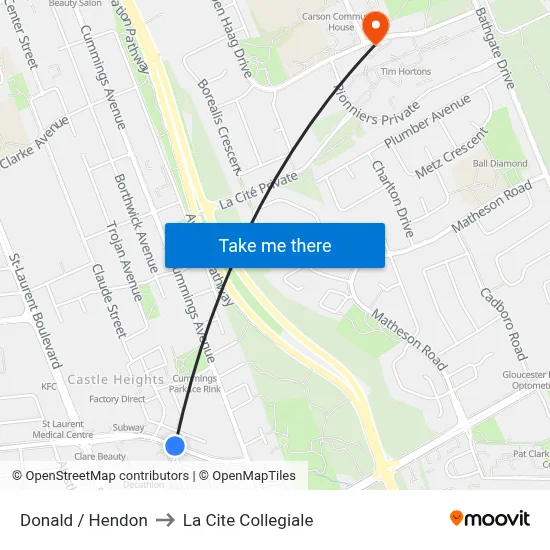 Donald / Hendon to La Cite Collegiale map