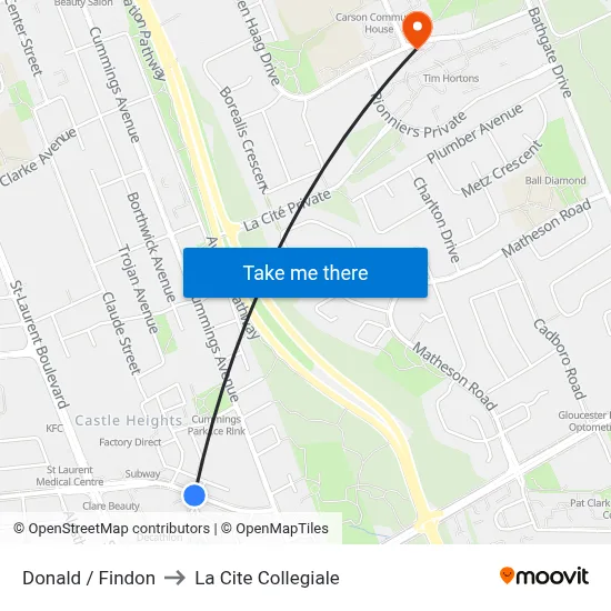 Donald / Findon to La Cite Collegiale map