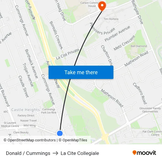 Donald / Cummings to La Cite Collegiale map
