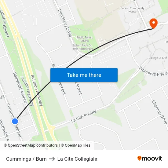 Cummings / Burn to La Cite Collegiale map