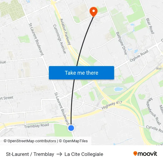 St-Laurent / Tremblay to La Cite Collegiale map