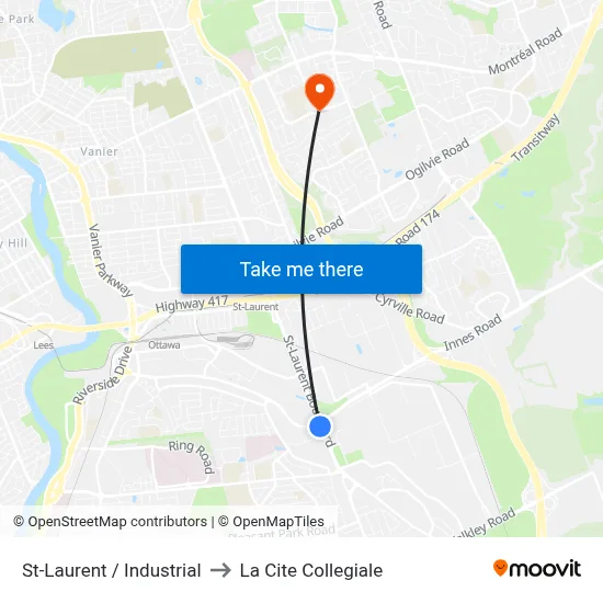 St-Laurent / Industrial to La Cite Collegiale map