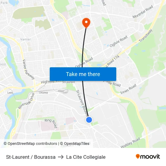 St-Laurent / Bourassa to La Cite Collegiale map