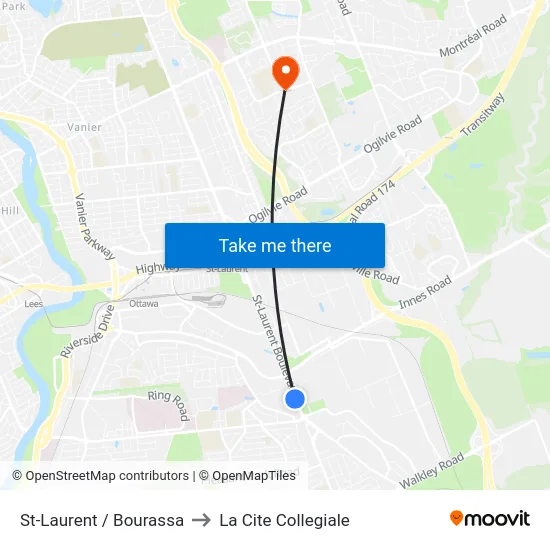 St-Laurent / Bourassa to La Cite Collegiale map
