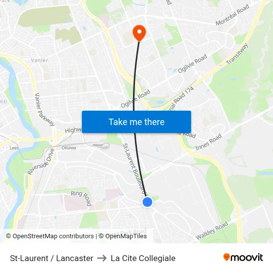 St-Laurent / Lancaster to La Cite Collegiale map
