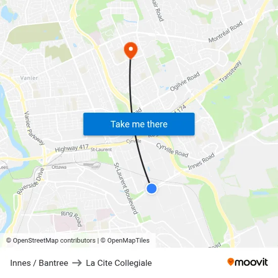 Innes / Bantree to La Cite Collegiale map