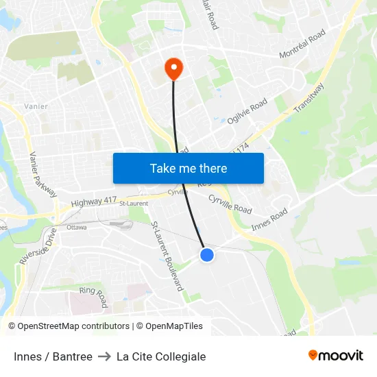 Innes / Bantree to La Cite Collegiale map