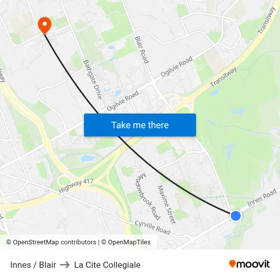 Innes / Blair to La Cite Collegiale map