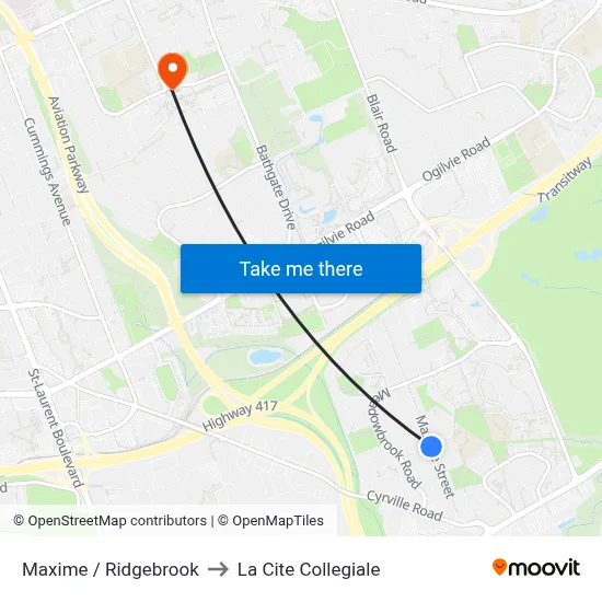 Maxime / Ridgebrook to La Cite Collegiale map