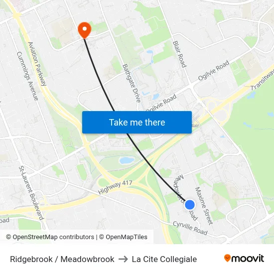 Ridgebrook / Meadowbrook to La Cite Collegiale map