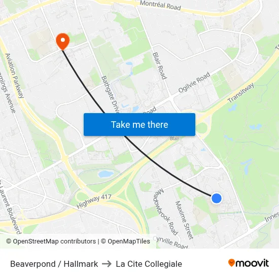 Beaverpond / Hallmark to La Cite Collegiale map