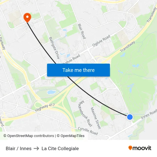 Blair / Innes to La Cite Collegiale map