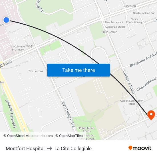 Montfort Hospital to La Cite Collegiale map