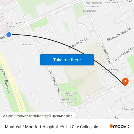 Montréal / Montfort Hospital to La Cite Collegiale map