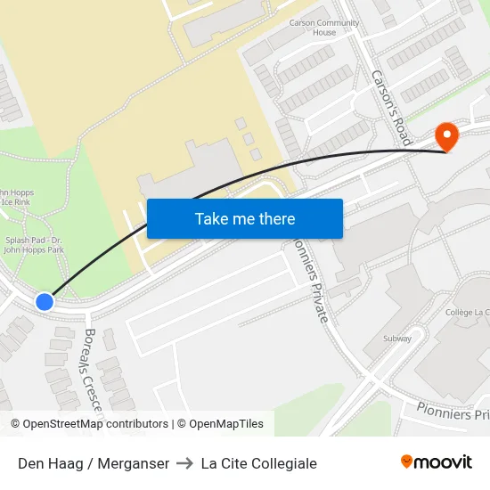 Den Haag / Merganser to La Cite Collegiale map