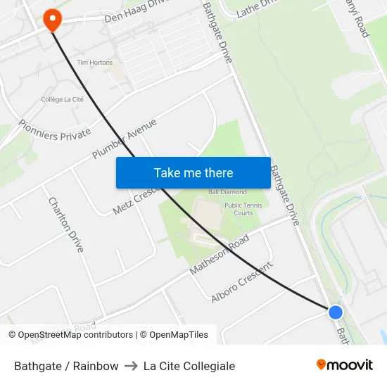 Bathgate / Rainbow to La Cite Collegiale map