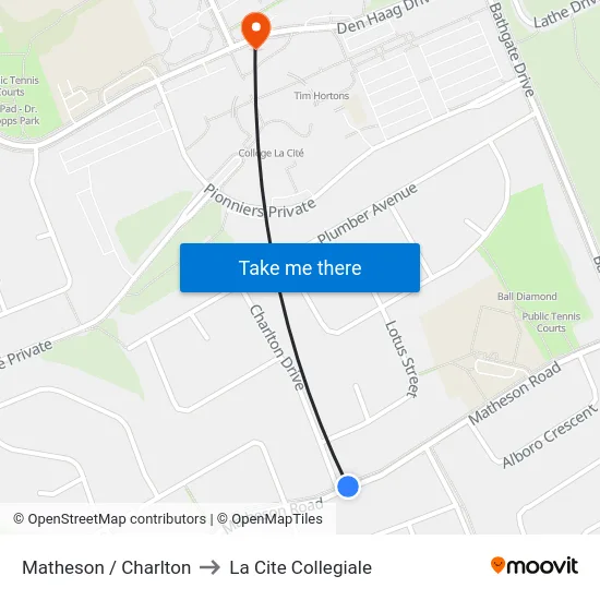 Matheson / Charlton to La Cite Collegiale map