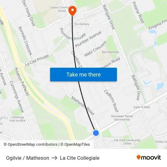 Ogilvie / Matheson to La Cite Collegiale map