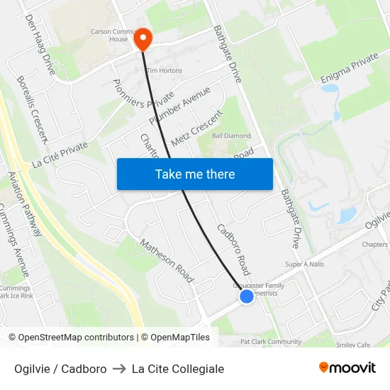 Ogilvie / Cadboro to La Cite Collegiale map