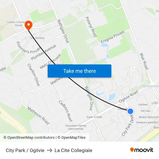 City Park / Ogilvie to La Cite Collegiale map