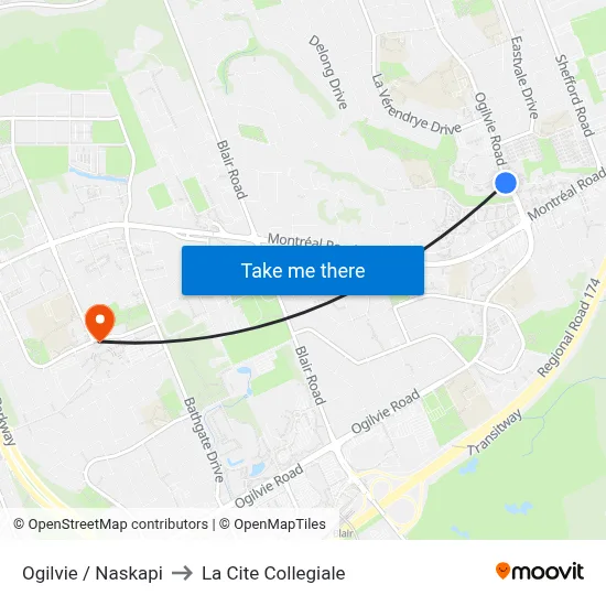 Ogilvie / Naskapi to La Cite Collegiale map