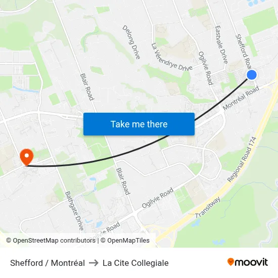 Shefford / Montréal to La Cite Collegiale map