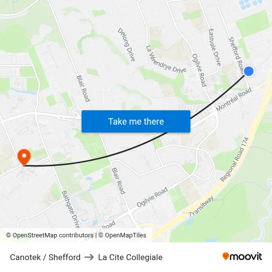 Canotek / Shefford to La Cite Collegiale map