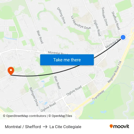 Montréal / Shefford to La Cite Collegiale map