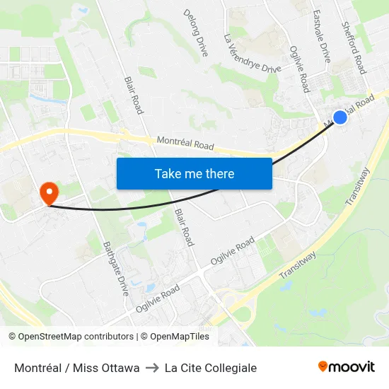 Montréal / Miss Ottawa to La Cite Collegiale map