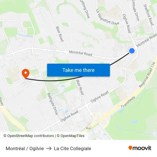 Montréal / Ogilvie to La Cite Collegiale map