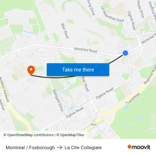 Montréal / Foxborough to La Cite Collegiale map