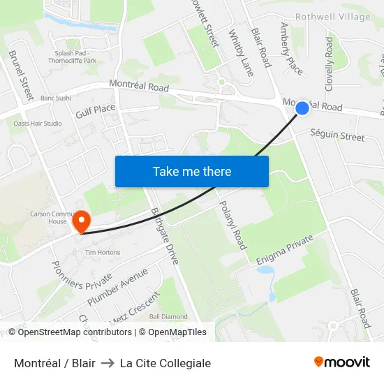 Montréal / Blair to La Cite Collegiale map